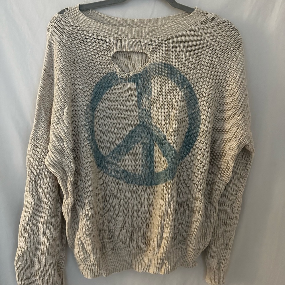 Distressed Peace Sign Sweater